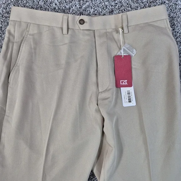 Cutter & Buck Double Pleat Microfiber Dress Pants, Slacks. Beige, 36X32. NWT!! - Picture 1 of 10